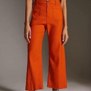 Maeve Wide-Leg High-Rise Pants in Bright Orange